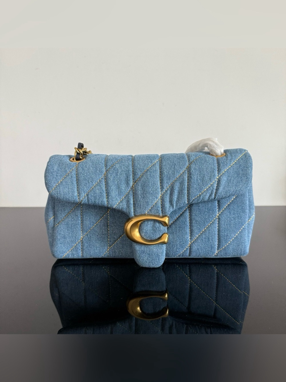 Coach Quilted Light Blue Denim Crossbody with Gold C Hardware